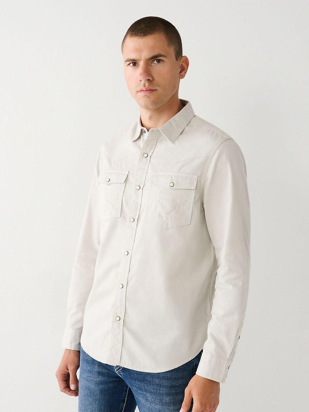 true religion long sleeves regular fit cotton opaque casual shirt