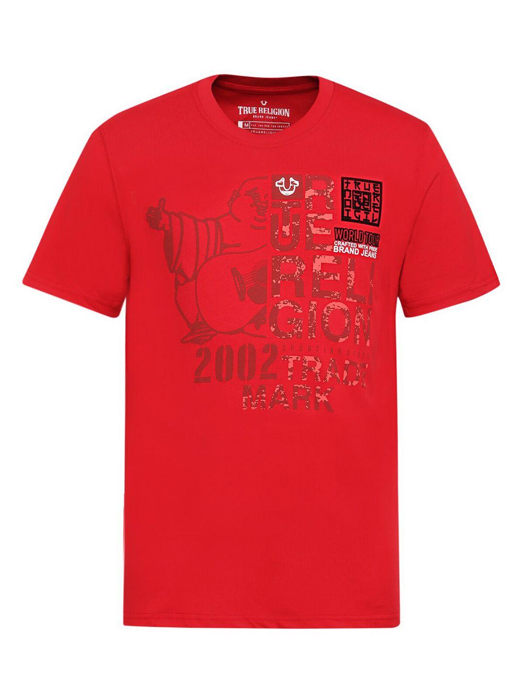 true religion men red typography printed t-shirt