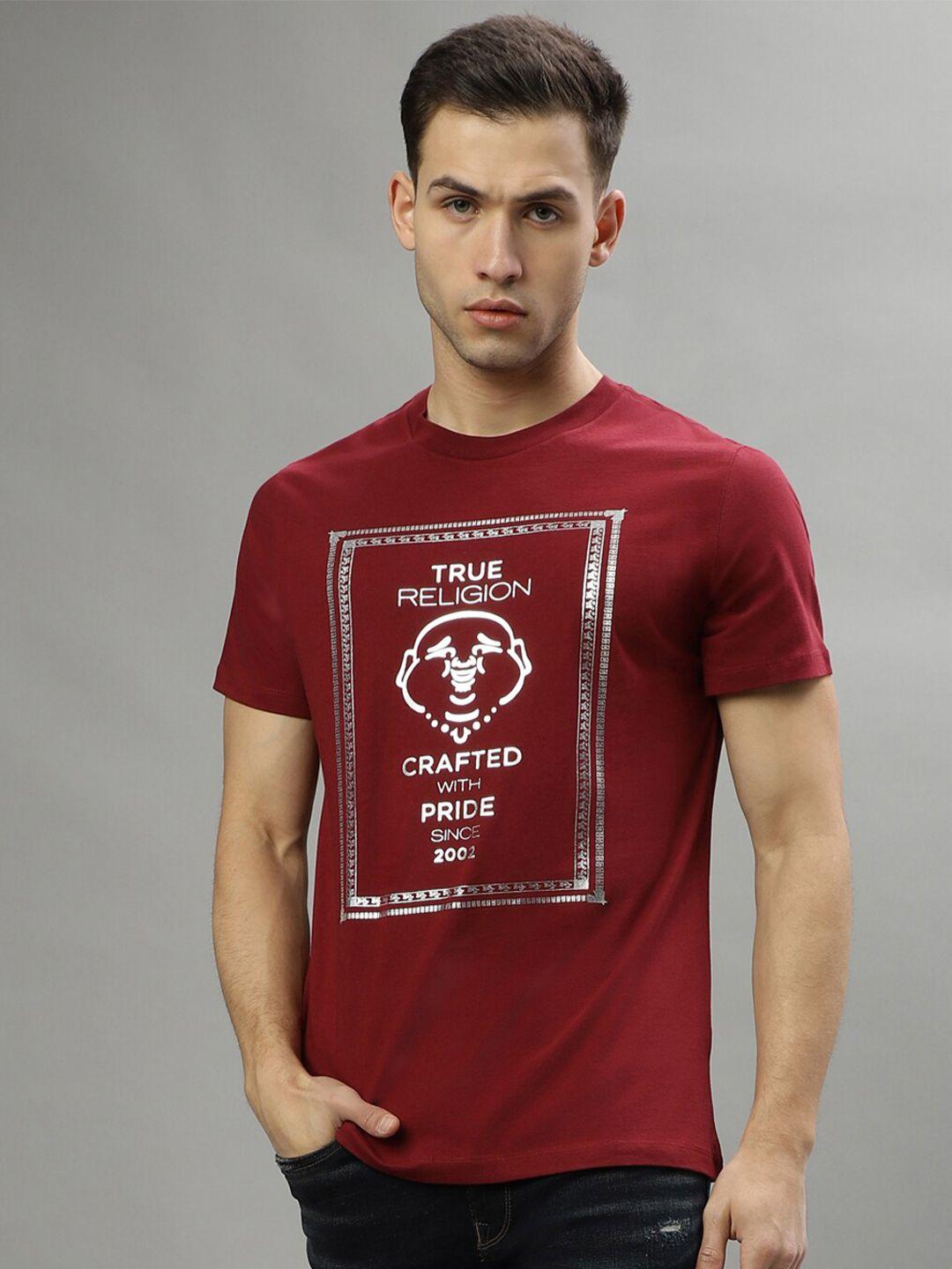 true religion typography printed round neck pure cotton t-shirt