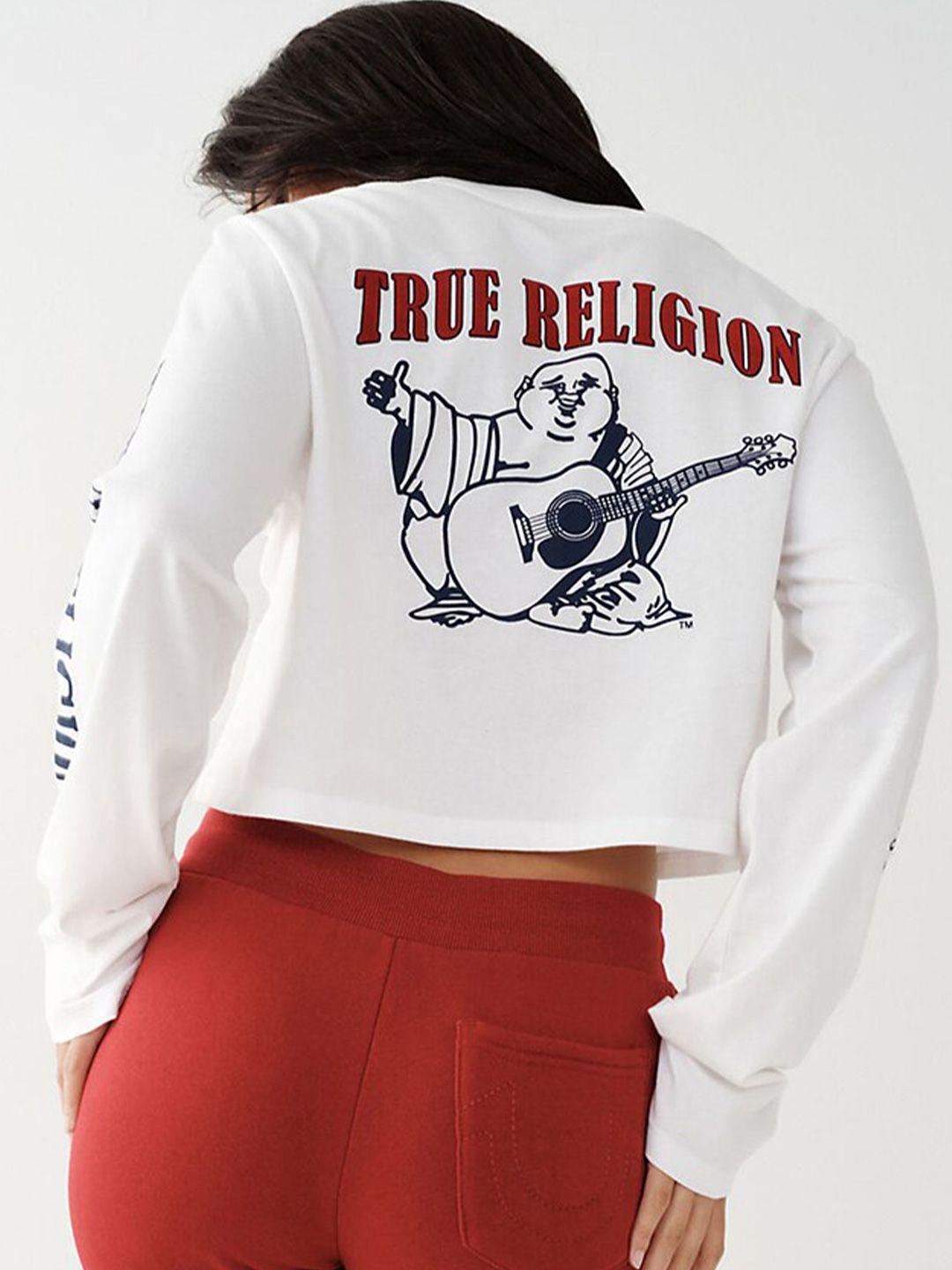 true religion women printed crop relaxed fit pure cotton t-shirt