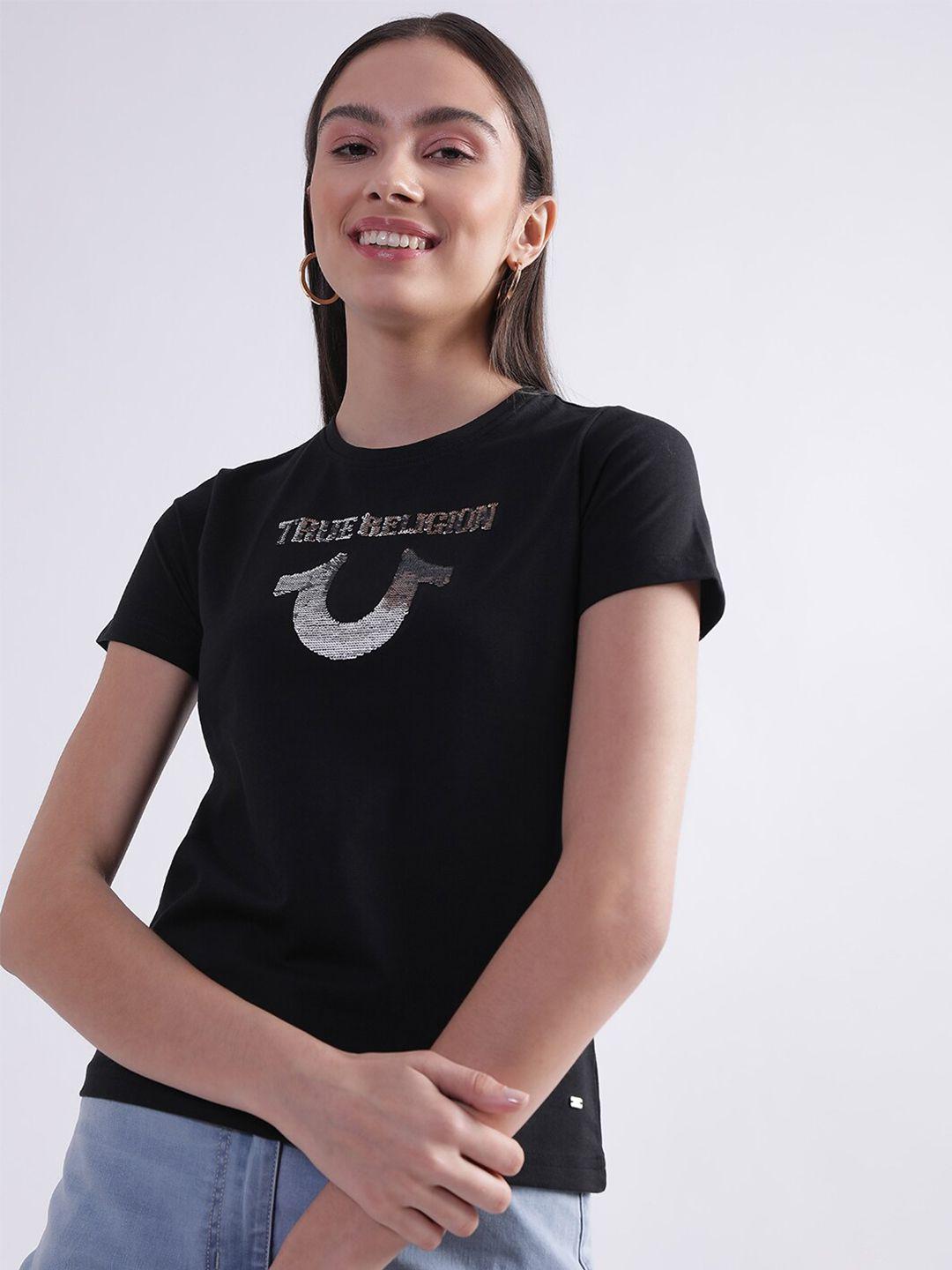 true religion women sequined cotton t-shirt