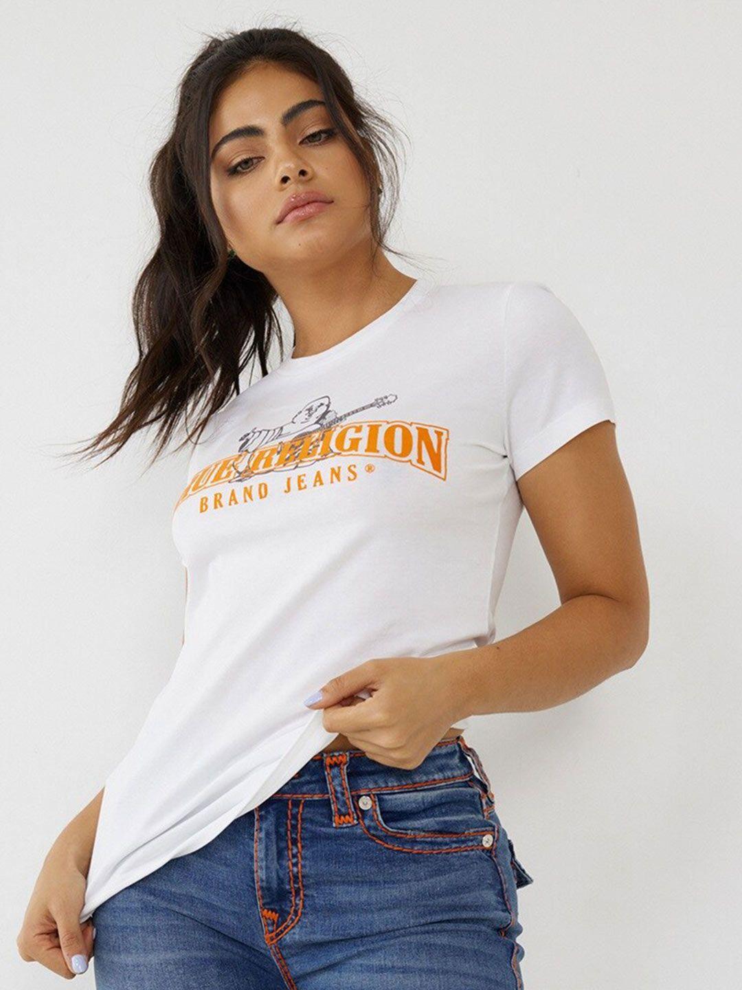 true religion women white typography printed cotton t-shirt