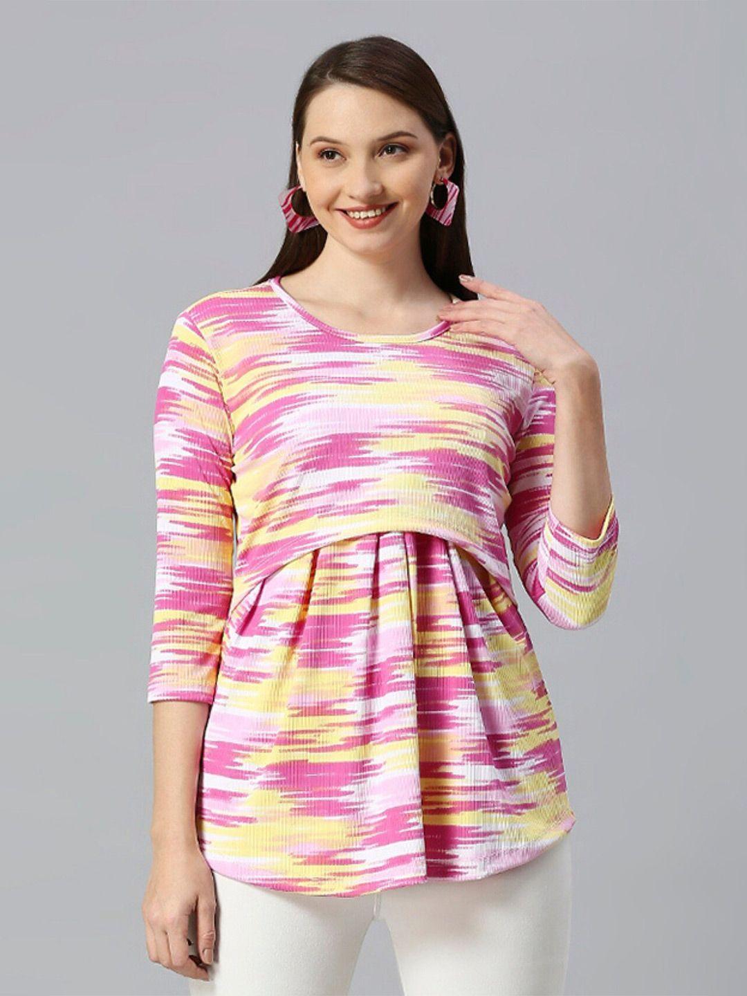 true shape abstract printed gathered or pleated cotton maternity top
