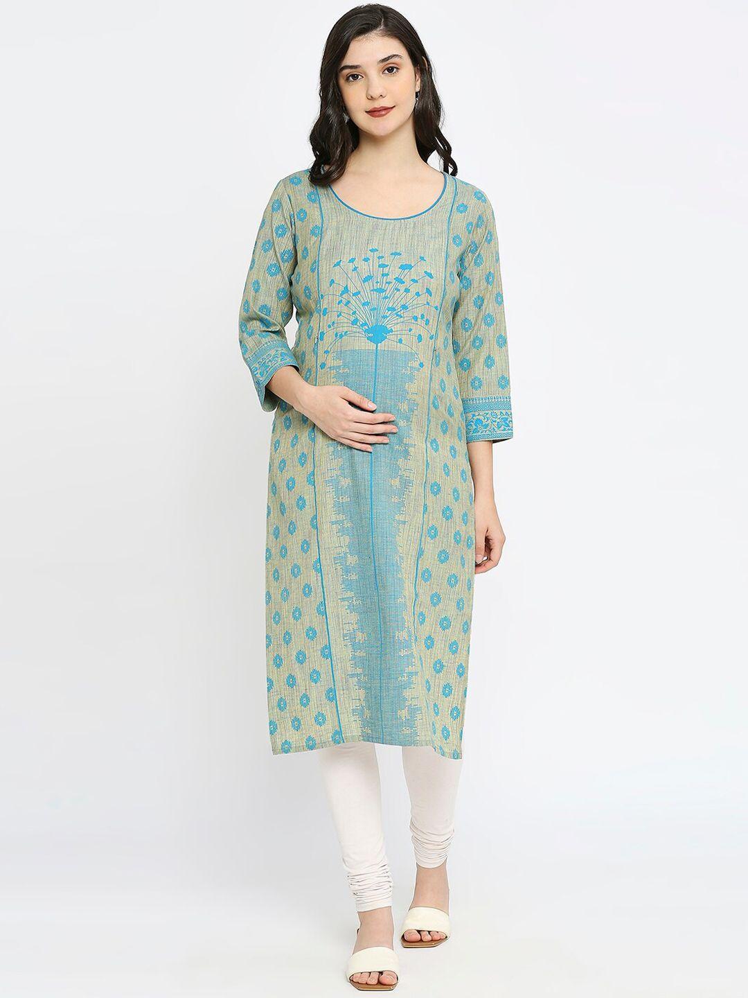 true shape ethnic motifs printed maternity straight kurta
