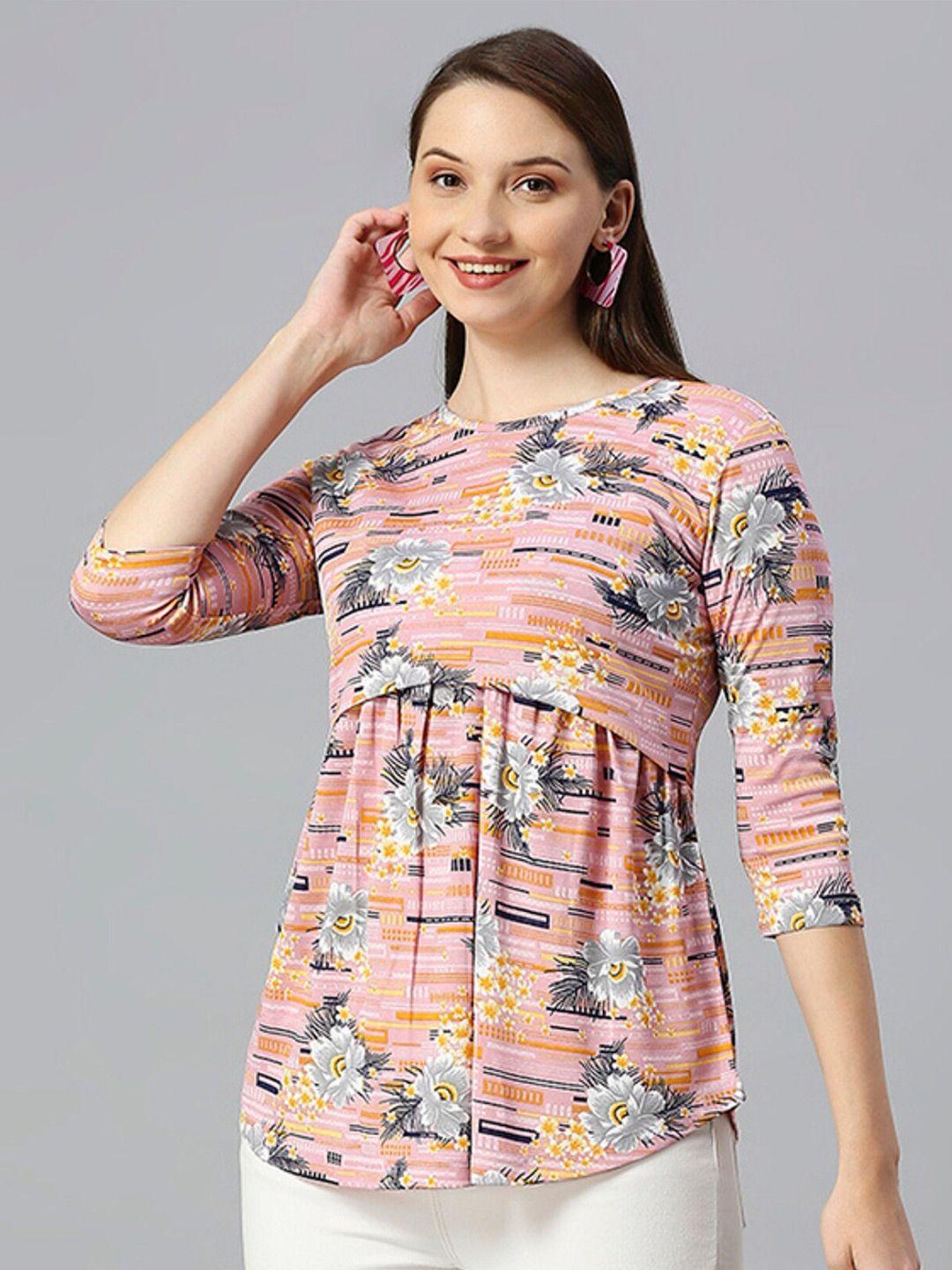 true shape floral printed gathered or pleated cotton maternity top