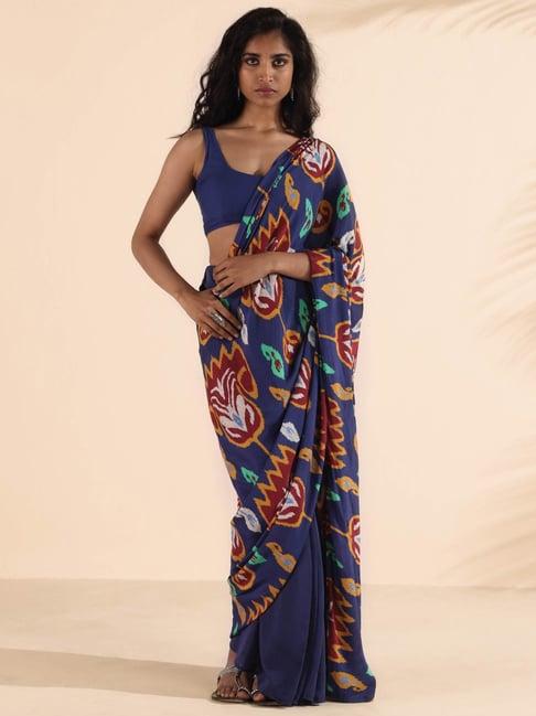 true browns blue silk printed ready to wear saree