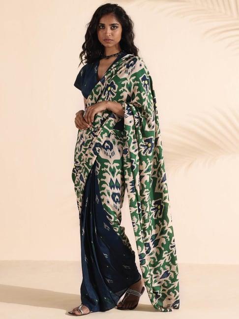 true browns green & beige silk printed ready to wear saree