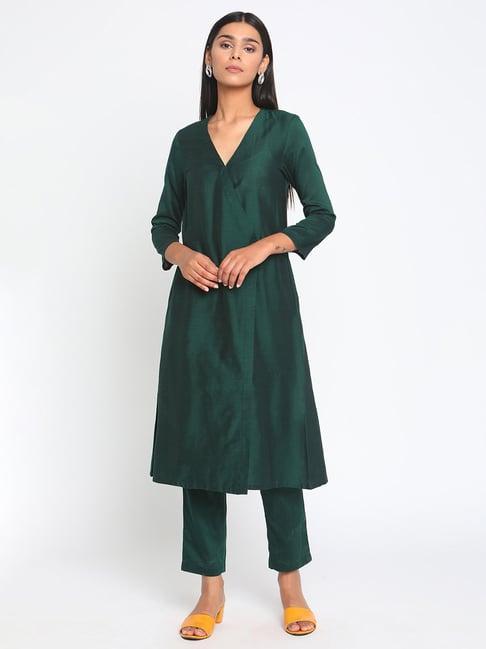 true browns green kurta pant set