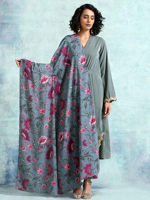 true browns grey printed velvet shawl