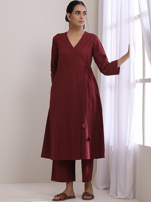 true browns maroon cotton kurta pant set