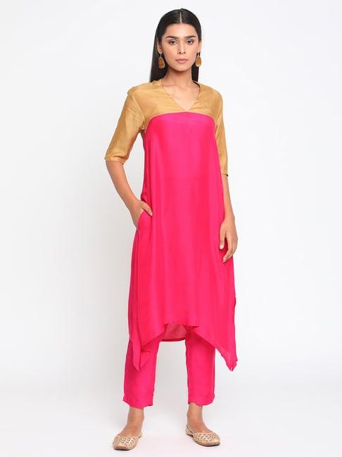 true browns pink & beige kurta pant set