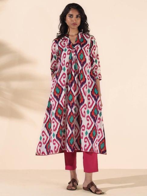 true browns pink printed kurta pant set