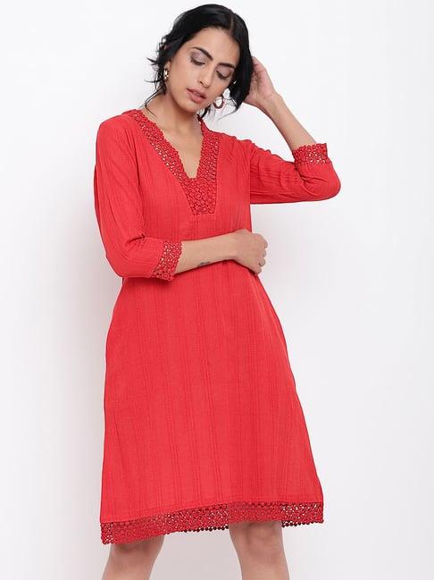 true browns red v neck lace dress