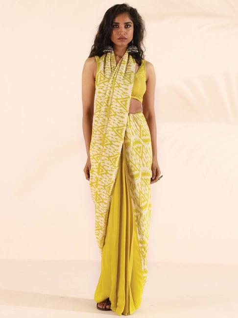 true browns yellow & beige silk printed ready to wear saree