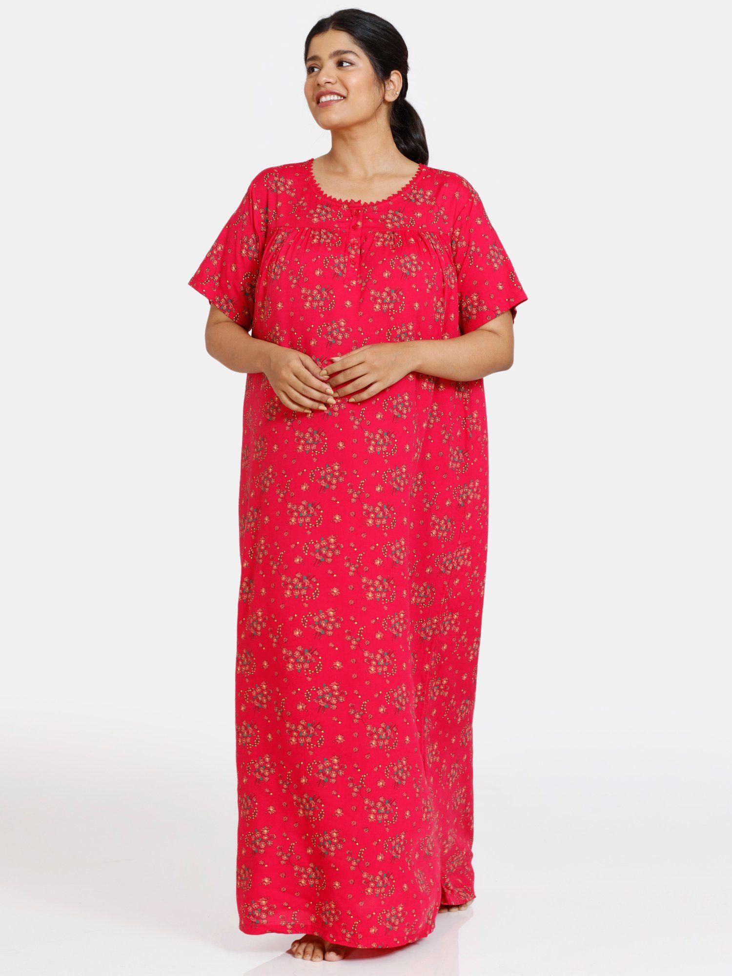 true curv plum romance woven full length nightdress - jazzy - red