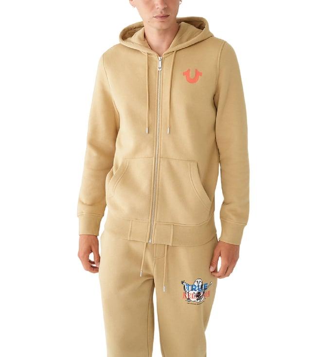 true religion beige fashion logo regular fit hoodie