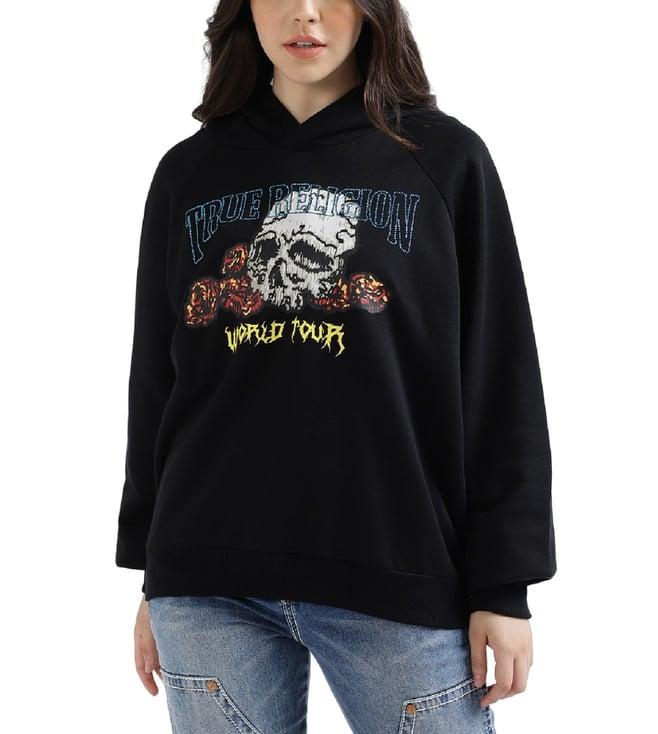 true religion black fashion graphic print regular fit hoodie