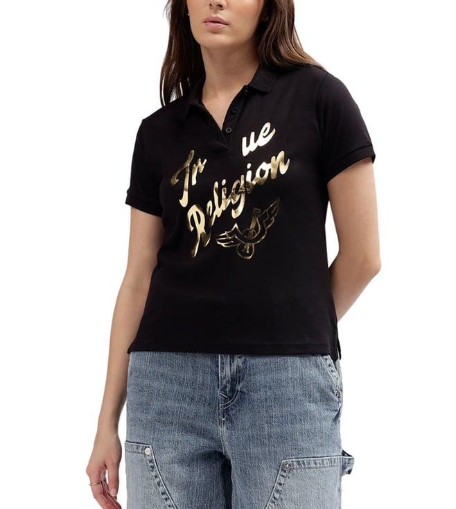 true religion black fashion logo regular fit polo t-shirt