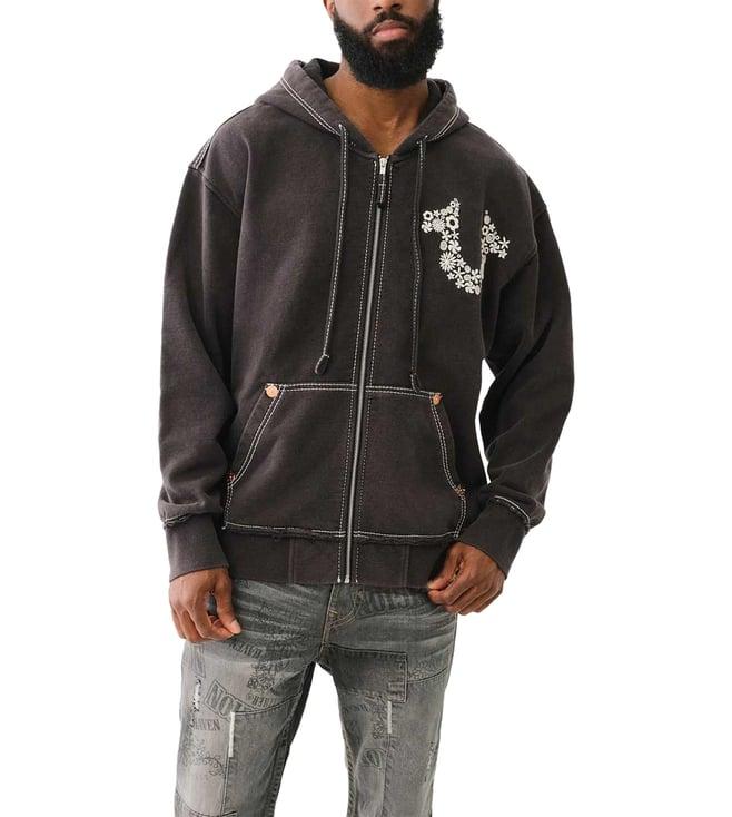 true religion black logo regular fit hoodie