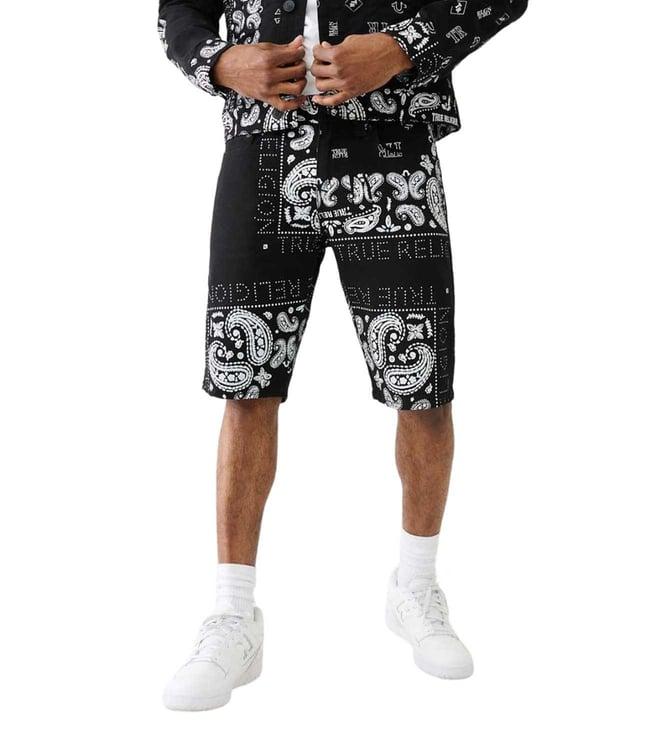 true religion black logo straight fit shorts