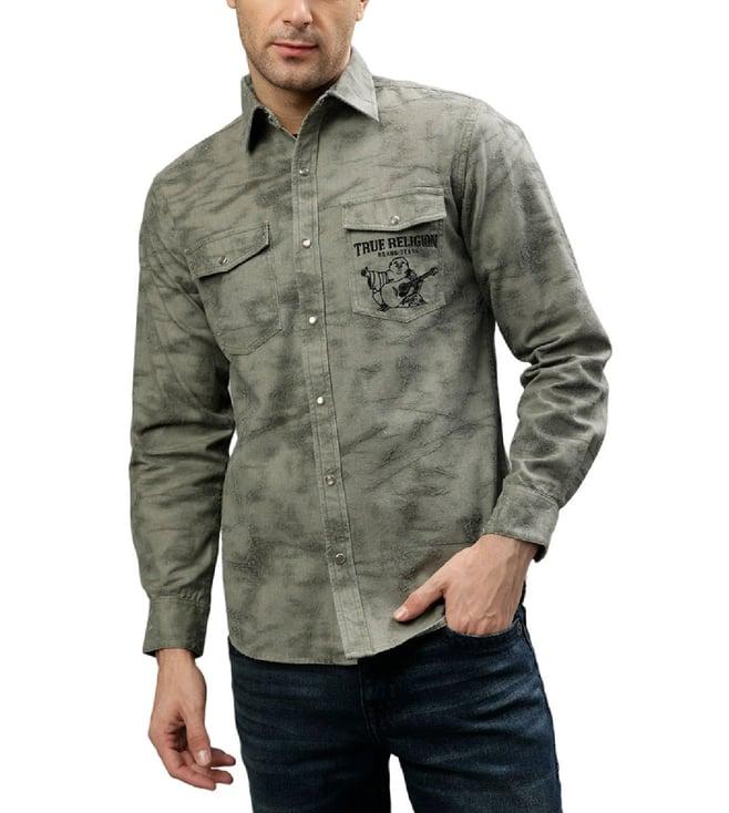 true religion grey fashion self regular fit shirts