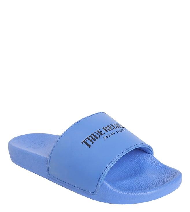 true religion men's arch logo blue slide sandals