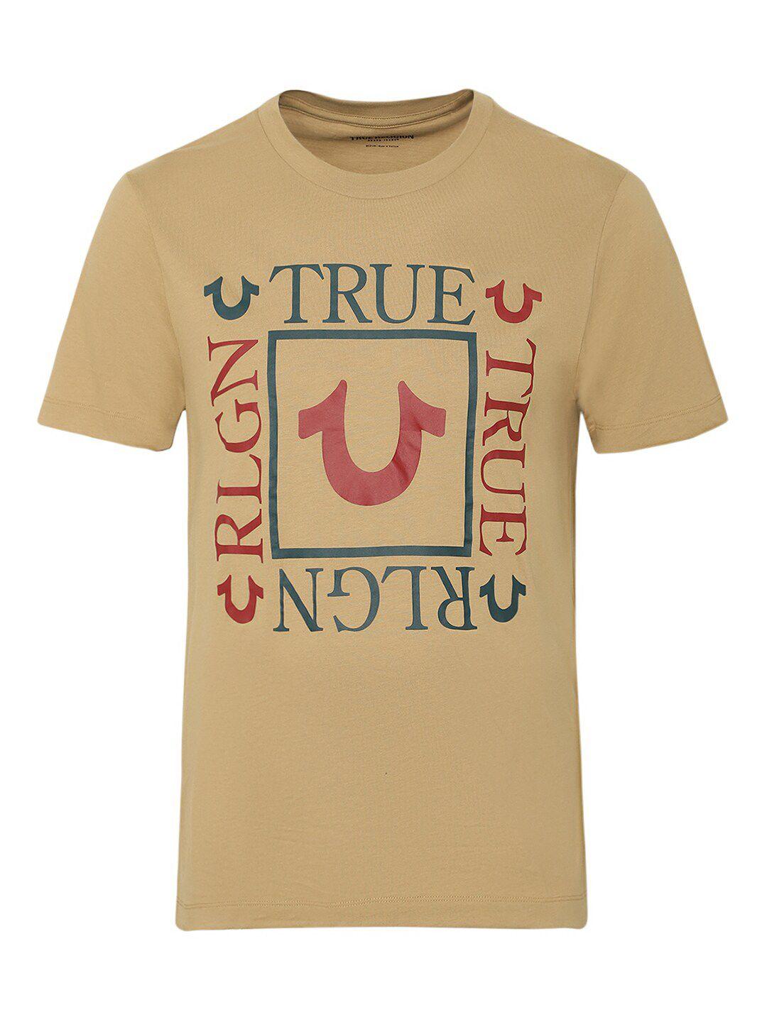 true religion men beige typography printed t-shirt