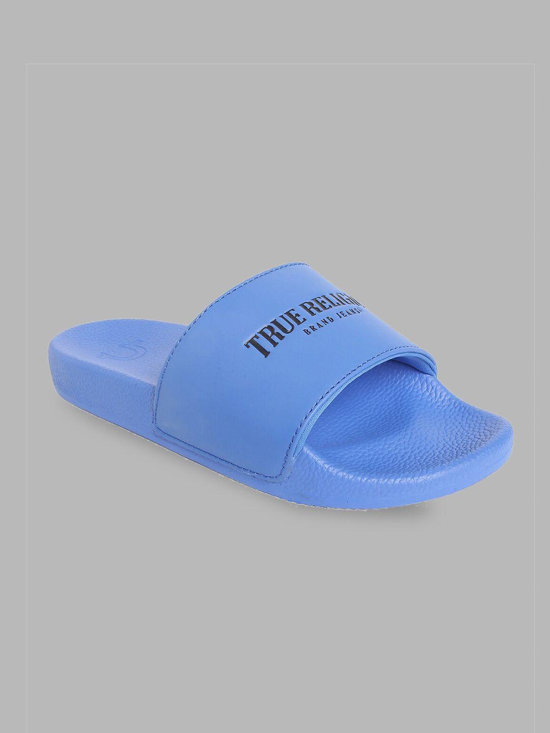 true religion men blue rubber slider flip flops