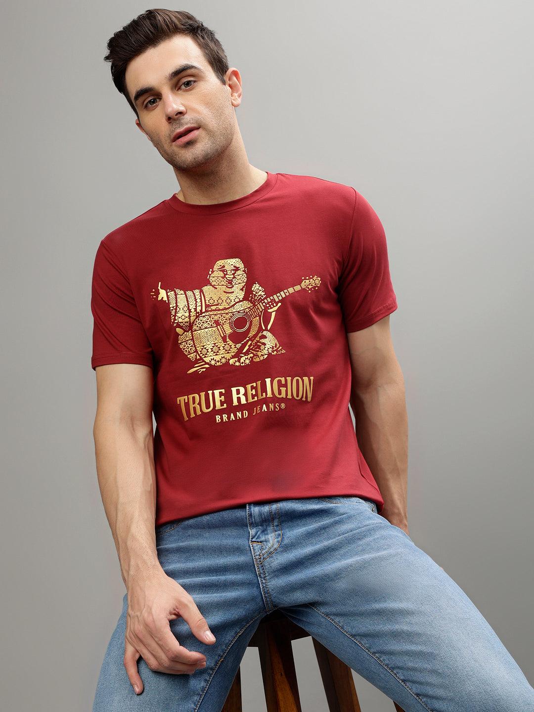 true religion men printed round neck half sleeves tshirt