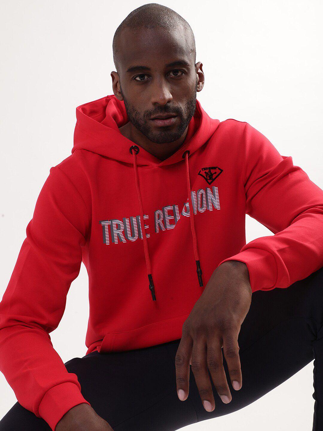 true religion men red printed hooded sweatshirt