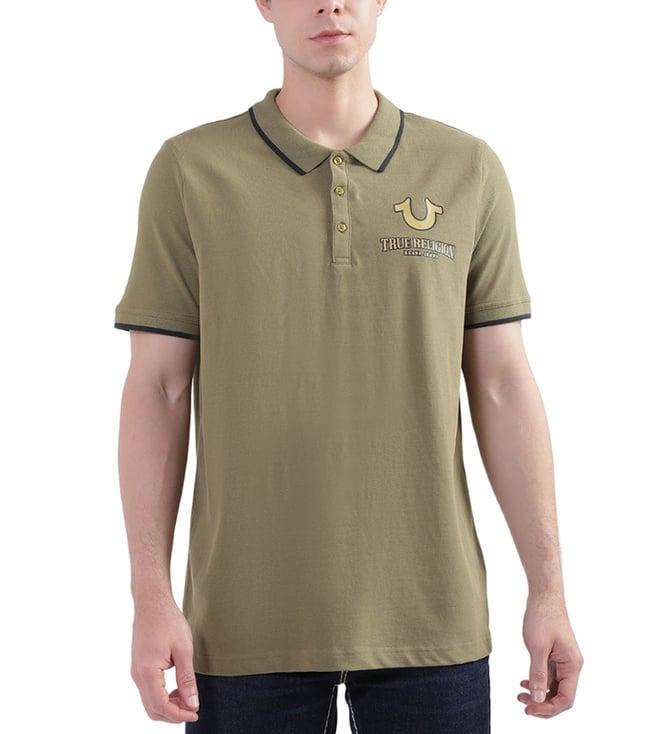 true religion olive fashion logo regular fit polo t-shirt