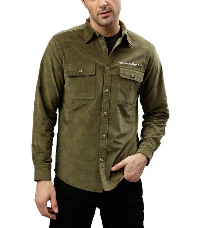 true religion olive fashion printed regular fit shirt