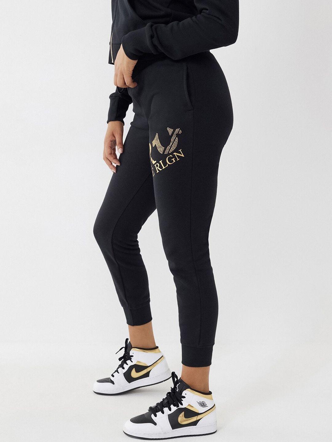 true religion women black solid joggers