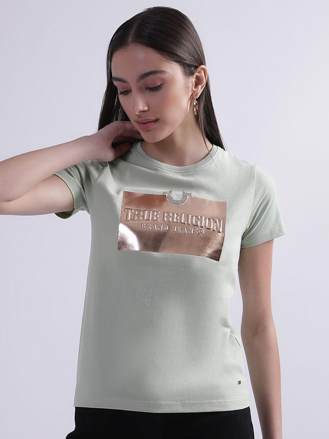 true religion women brand logo cotton t-shirt
