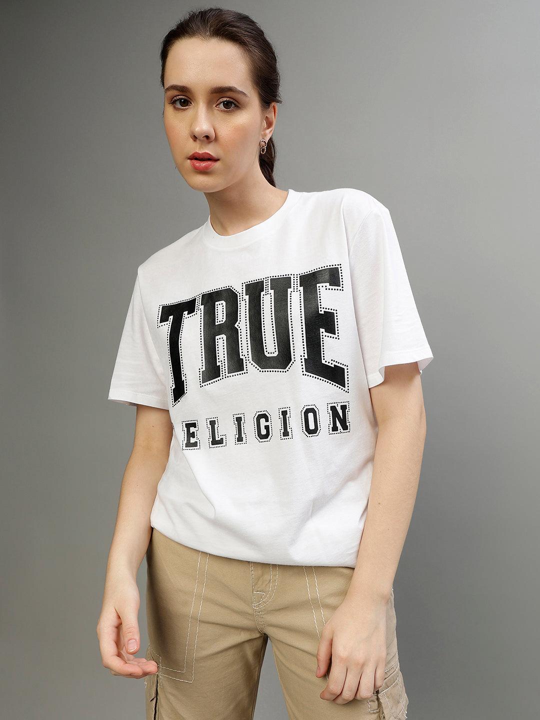 true religion women solid round neck half sleeves tshirt