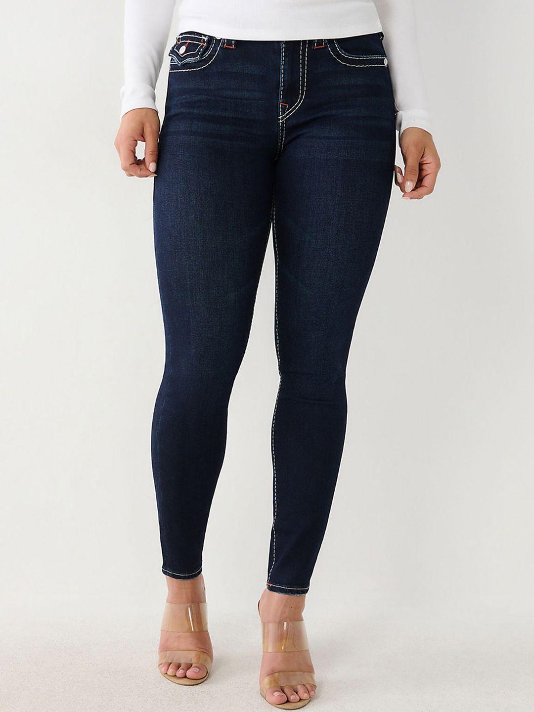 true religion women super skinny fit mid-rise clean look stretchable jeans