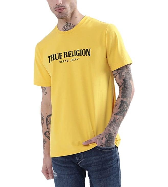 true religion yellow typographic logo regular fit t-shirt