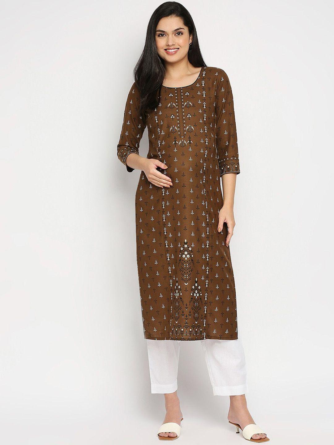 true shape ethnic motifs printed maternity kurta