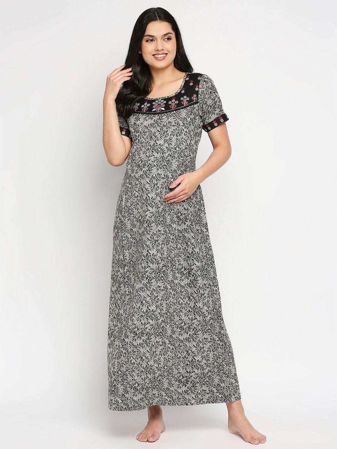 true shape floral embroidered maxi maternity nightdress