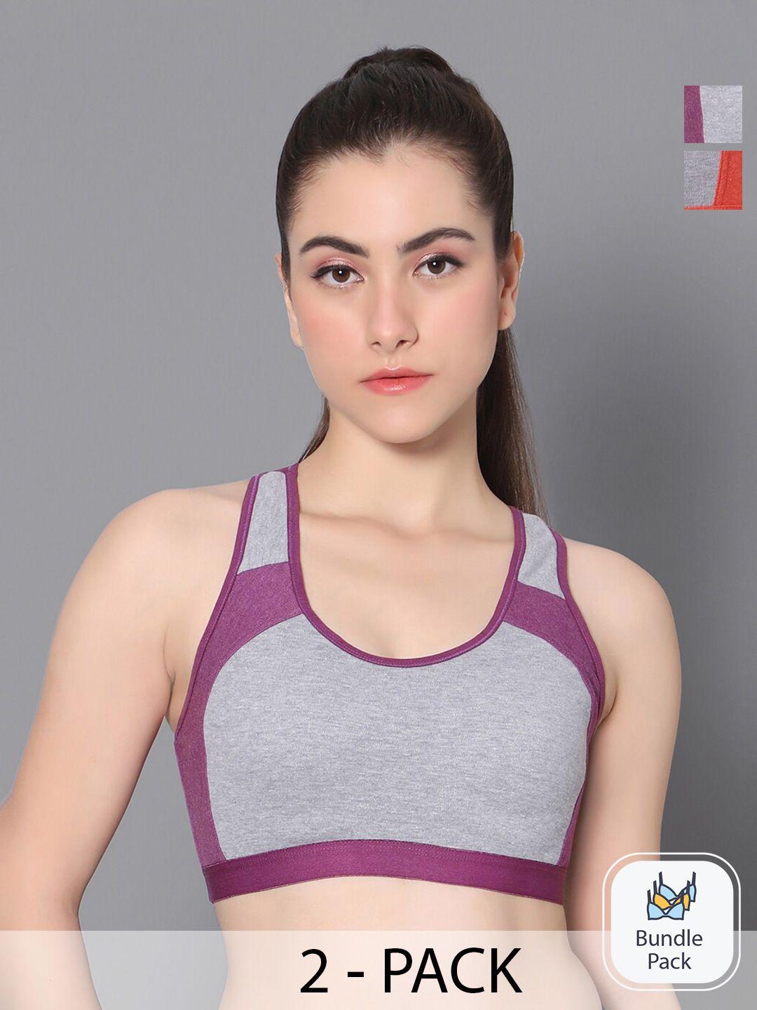 true shape pack of 2 colourblocked full coverage non padded sports bra with anti microbial