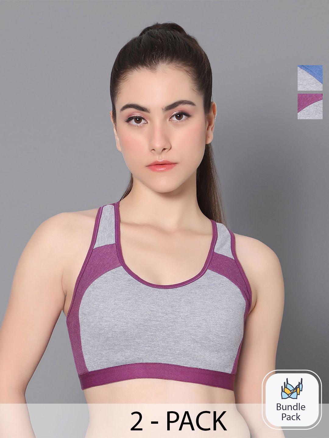 true shape pack of 2 colourblocked full coverage non padded sports bra with anti microbial