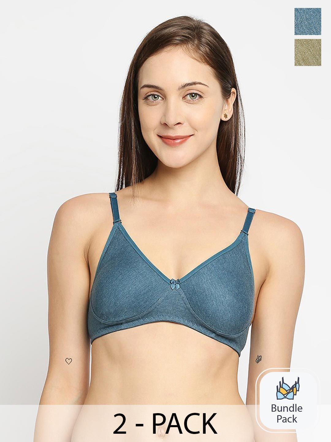 true shape pack of 2 olive green & blue bra full coverage