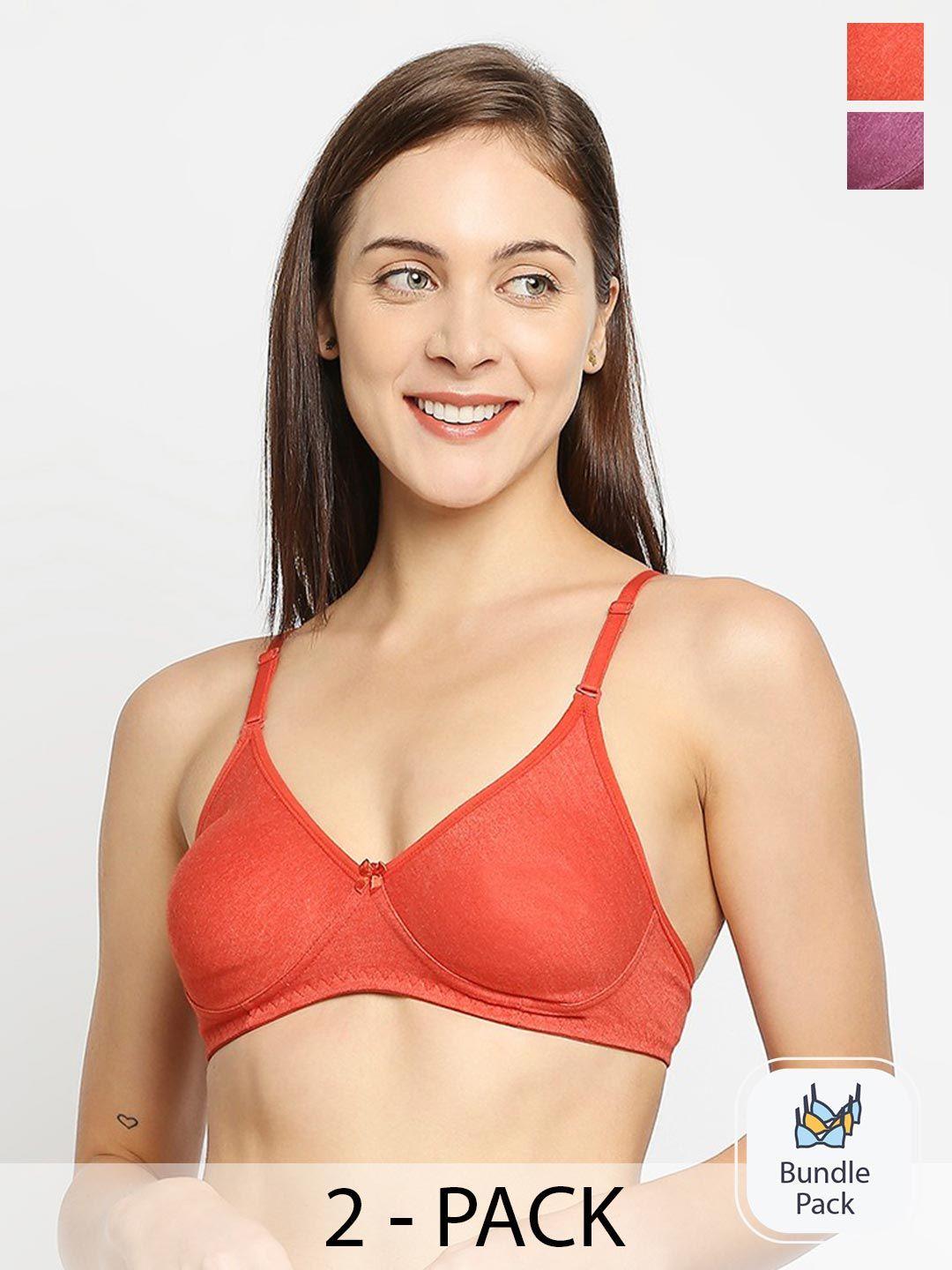 true shape pack of 2 purple & peach-coloured bra full coverage