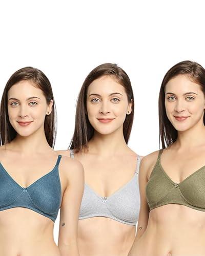 true shape seamless bra for women | combo set of 3 comfortable wireless non-padded everyday tshirt bra in knitted cotton blend fabric (tsmb-160-38c)