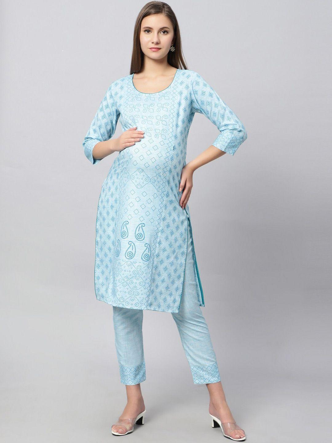 true shape women blue ethnic motifs printed regular kurta with trousers