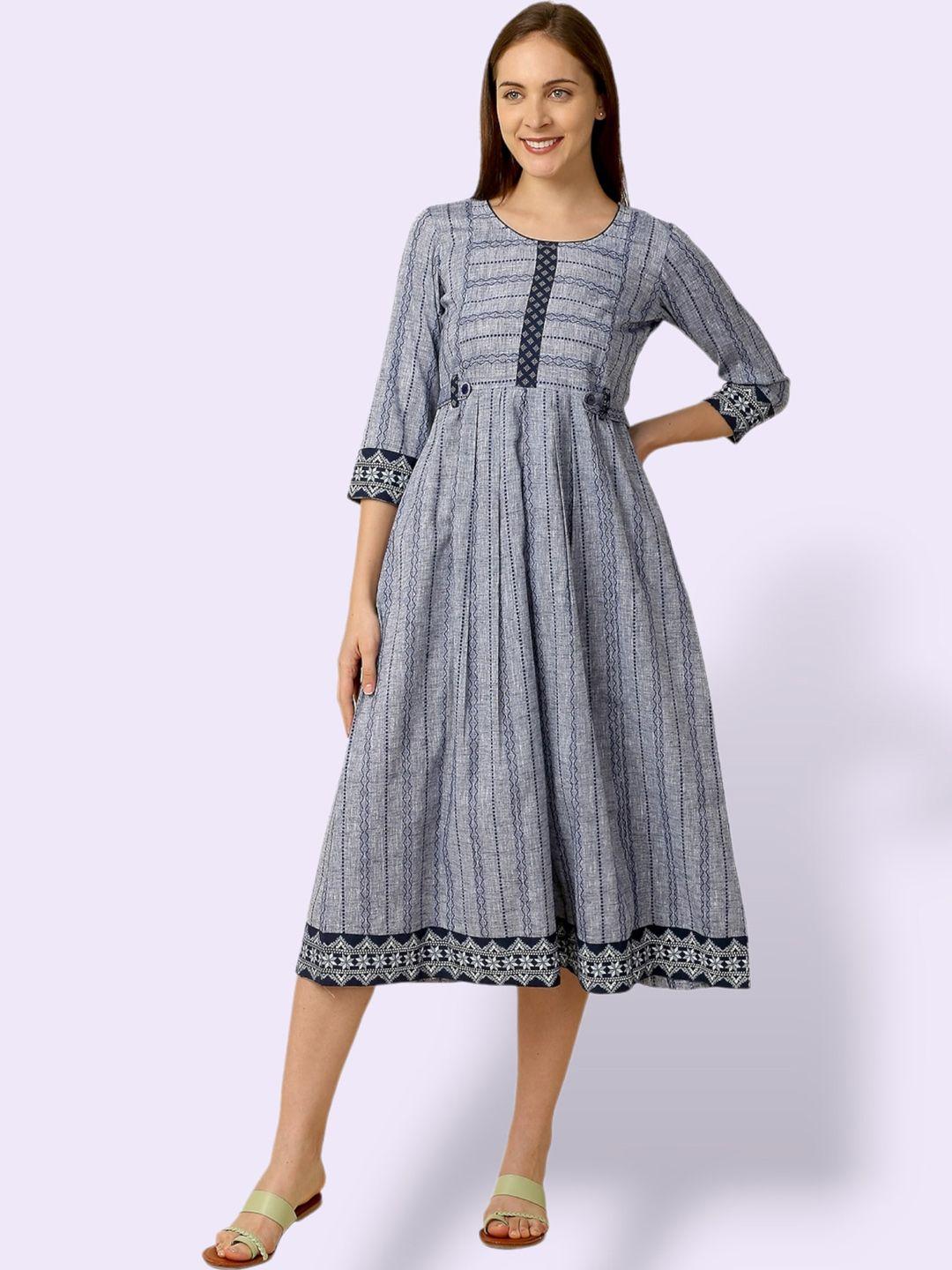 true shape women navy blue striped flared sleeves gotta patti maternity anarkali kurta