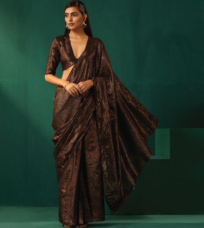 truebrowns black rutba pre-stitched saree