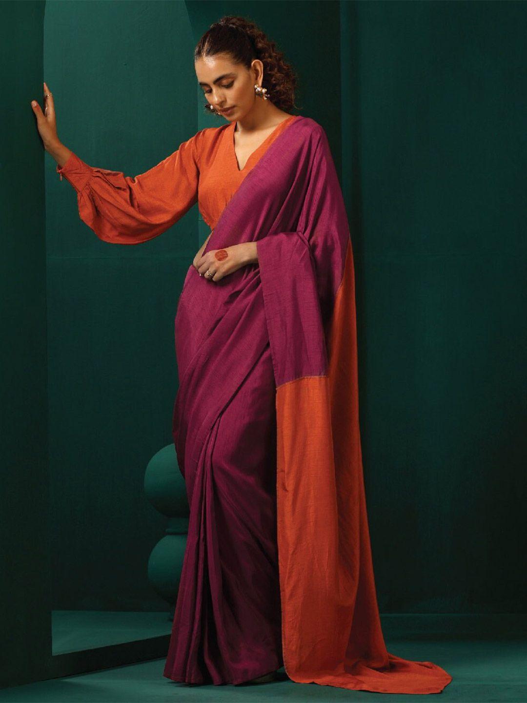 truebrowns colourblocked silk blend ready to wear saree