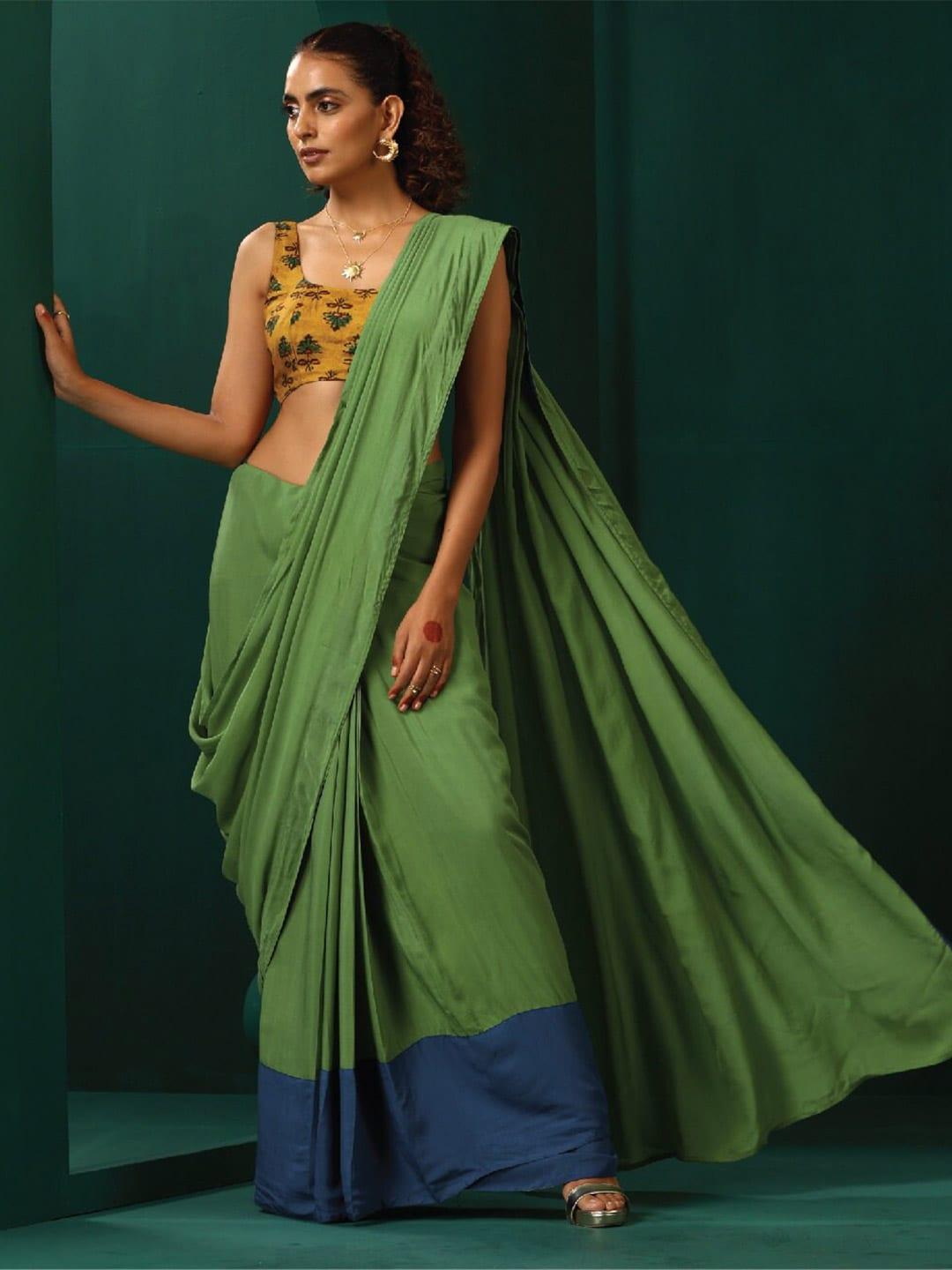 truebrowns colourblocked silk cotton ready to wear saree