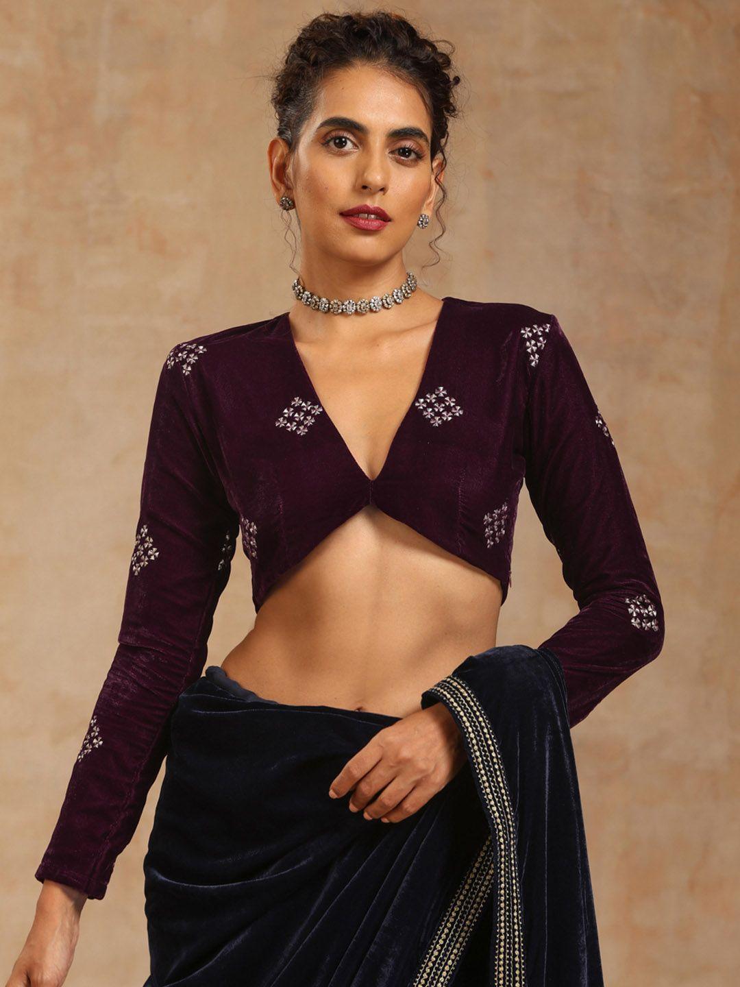 truebrowns embroidered velvet saree blouse